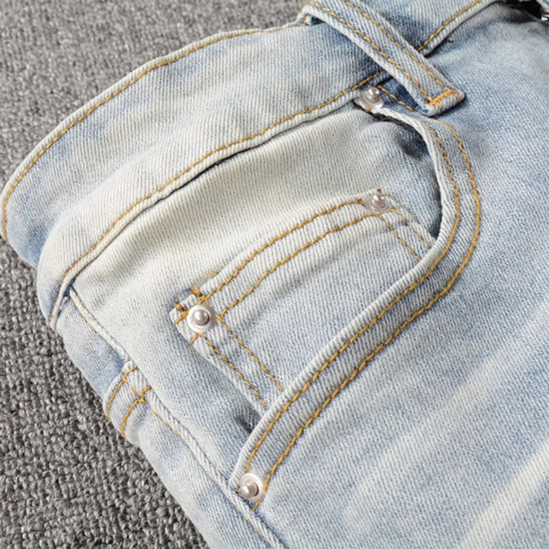 Jeans Streetwear Light Blue Denim Slim Skinny Pencil Pants Trousers