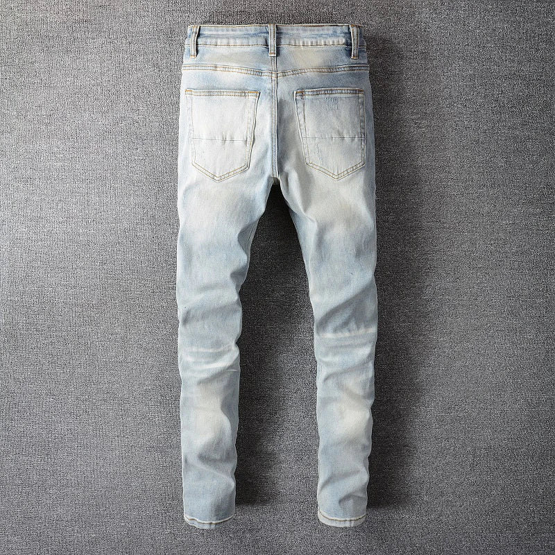 Jeans Streetwear Light Blue Denim Slim Skinny Pencil Pants Trousers