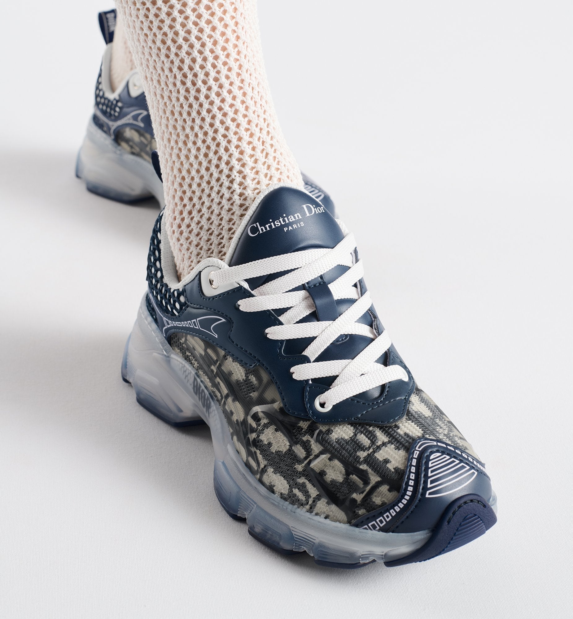 Luxury Dior Runner – Gray Oblique Mesh & Clear Sole