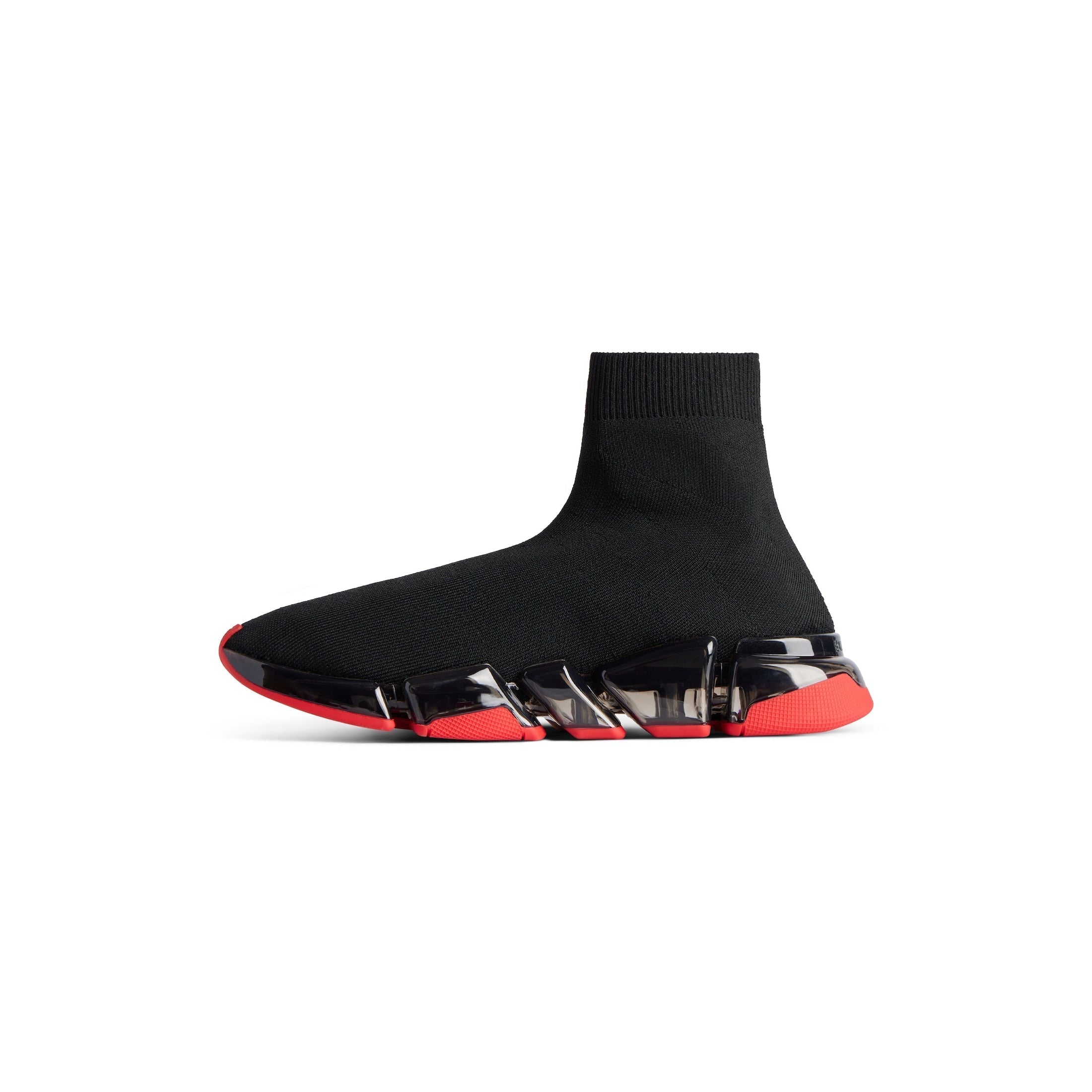 MEN'S SPEED 2.0 FULL CLEAR SOLE RECYCLED KNIT SNEAKER IN BLACK/RED - SpinServe