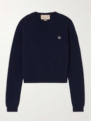 Cropped embroidered wool and cashmere-blend sweater