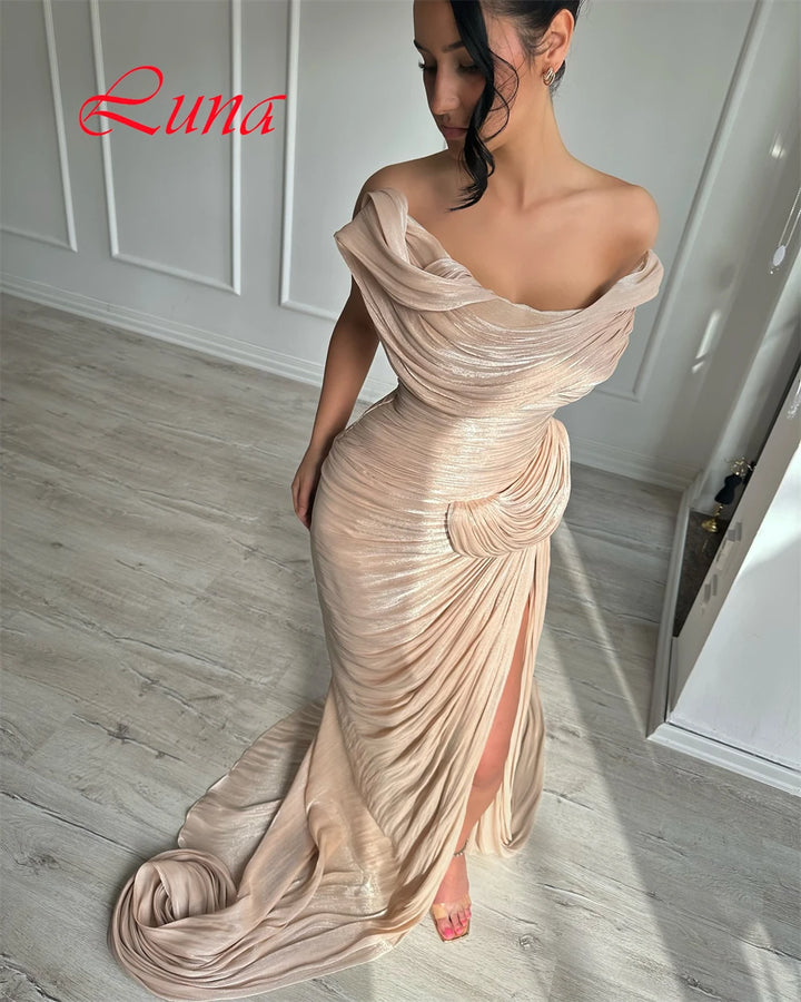 Sleeveless Evening Dress High Quality Satin Prom Dresses Temperament