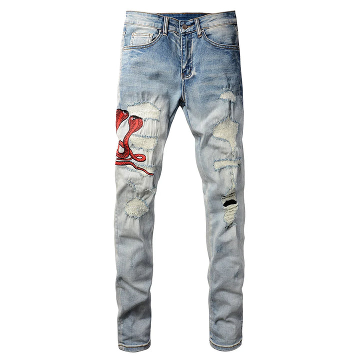 Men Amiri Red Snake  Denim Jeans Streetwear