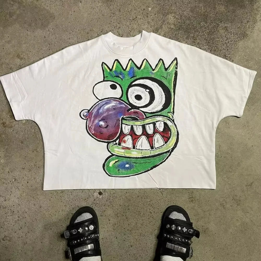 2025 High Street Top Cartoon Devil T-Shirt Oversize Gothic Streetwear