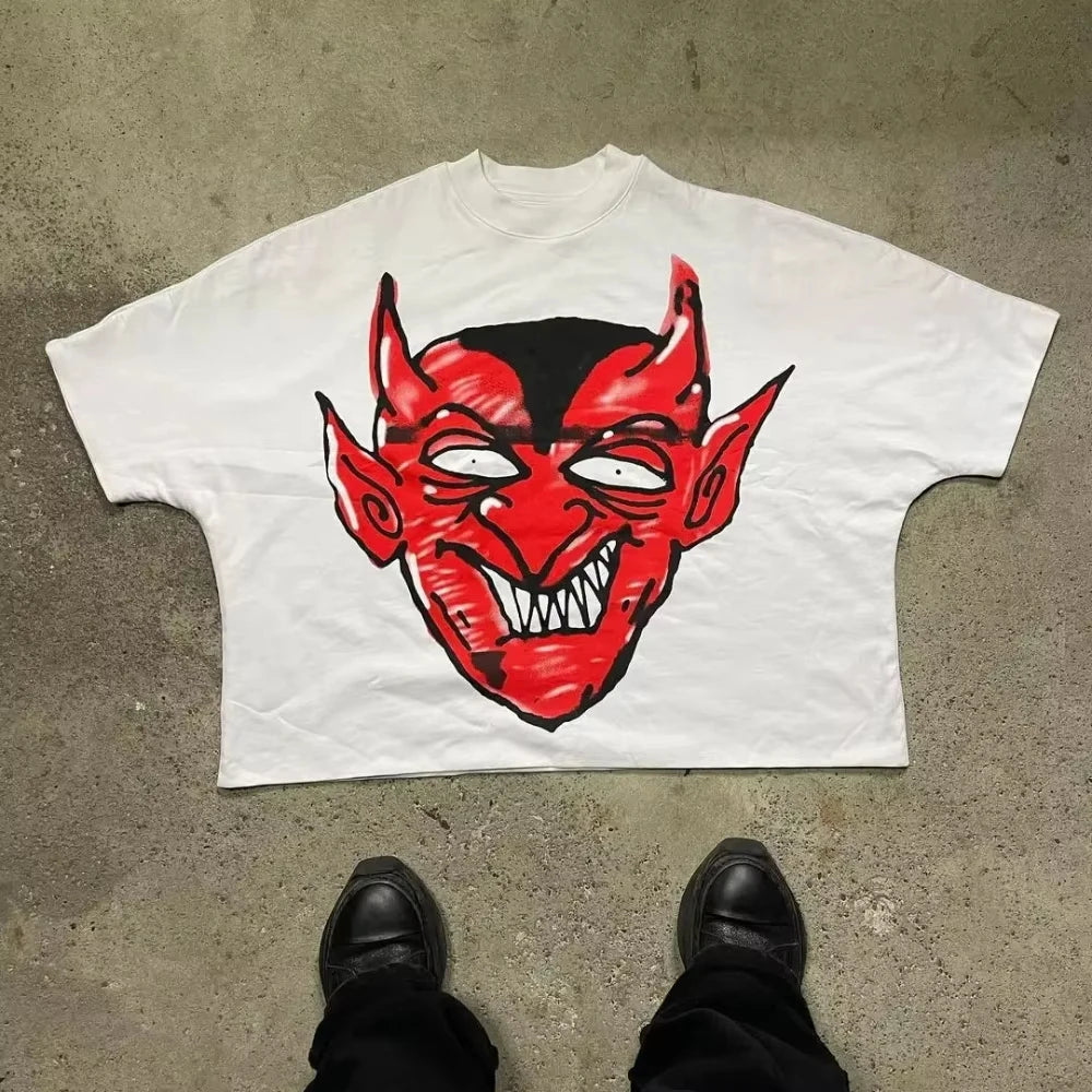 2025 High Street Top Cartoon Devil T-Shirt Oversize Gothic Streetwear