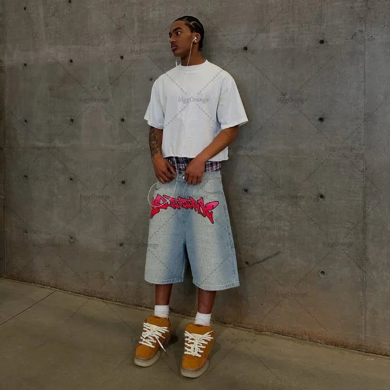 Hip-hop  Casual Loose Jeans Men High Street Fashion American Retro