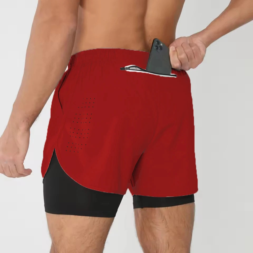 Men's Shorts Summer Sports  2 In 1 Workout Training Bodybuilding Fitness Gyms Men