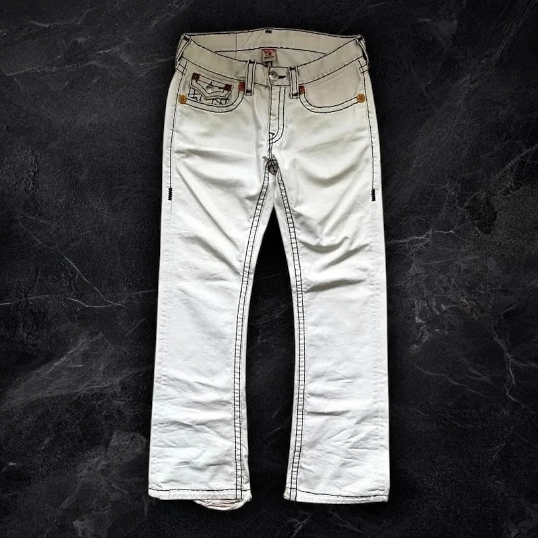 True Religion Men and Women Streetwear Pants Hip Hop Casual High Waisted Denim Trousers