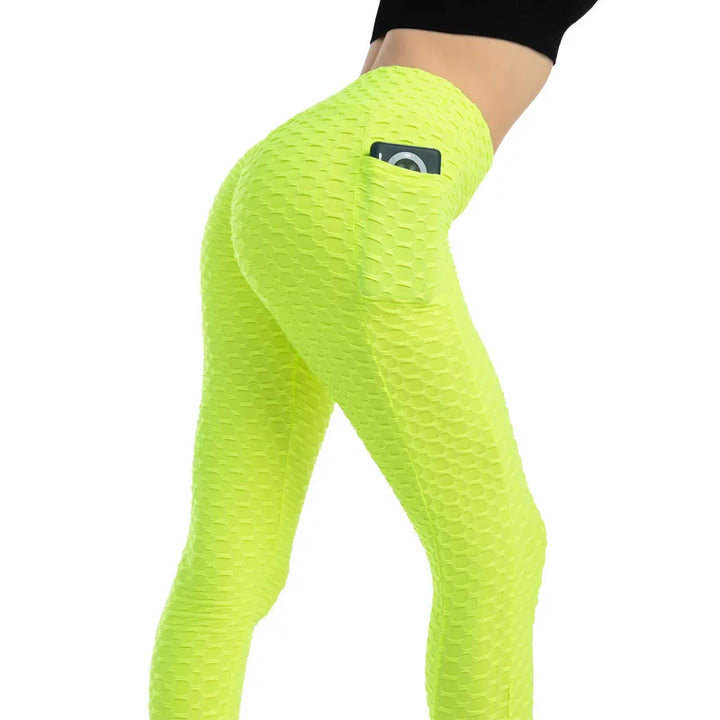 Women Fashion Pocket Bubble Pants Stretchy Slim Leggings Gym Running