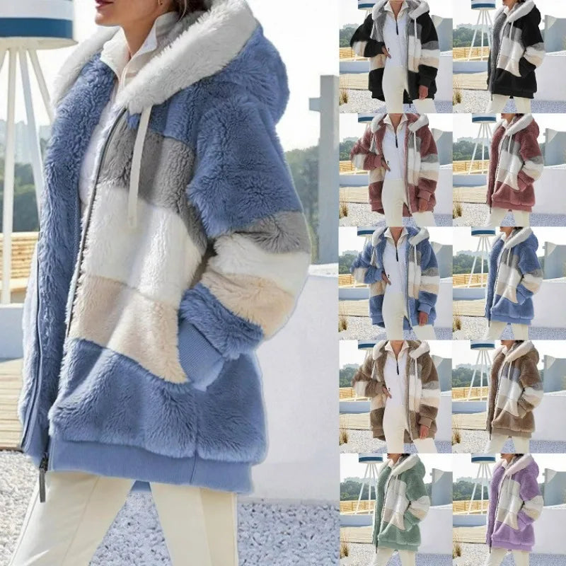 Oversized Jacket New Autumn Winter Warm Plush Pocket Hooded Streetwear