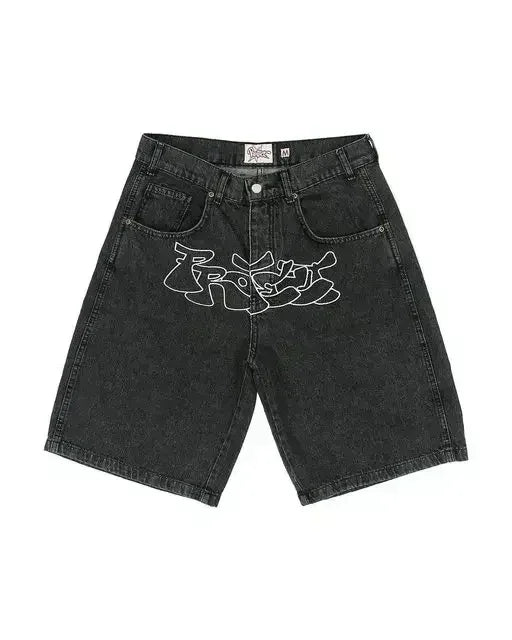 Hip hop cartoon graphics retro denim casual shorts street