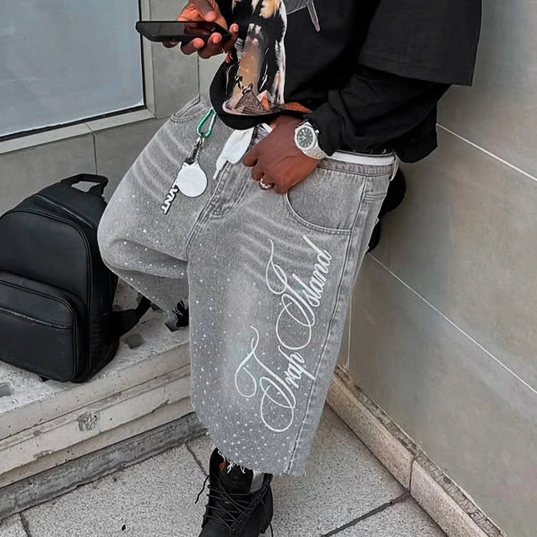 Men's Designer Hip hop outfit Denim Short Streetwear