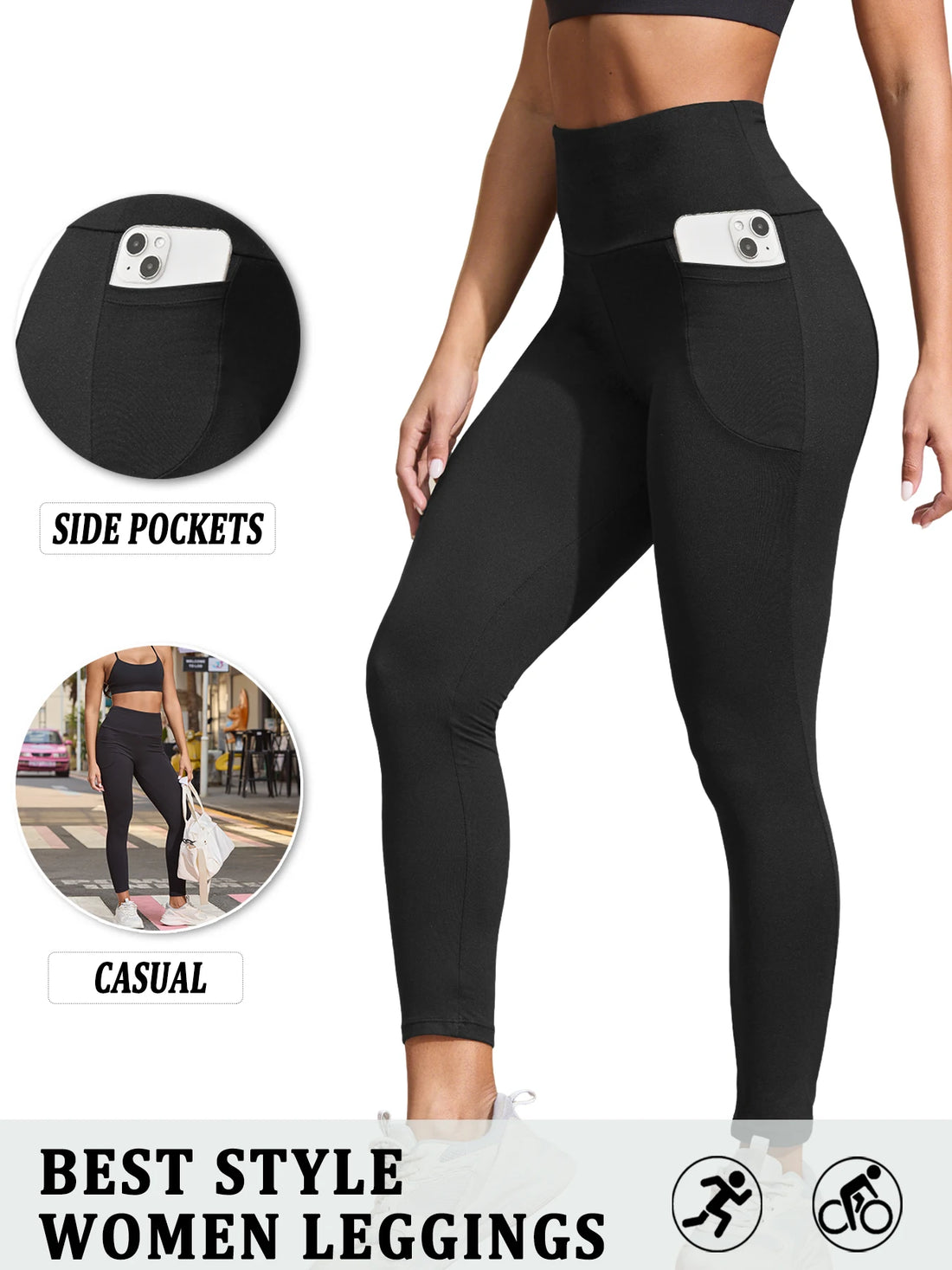 Super Soft Sports Leggings With Pockets Workout Yoga Running Push Up Gym Fitness