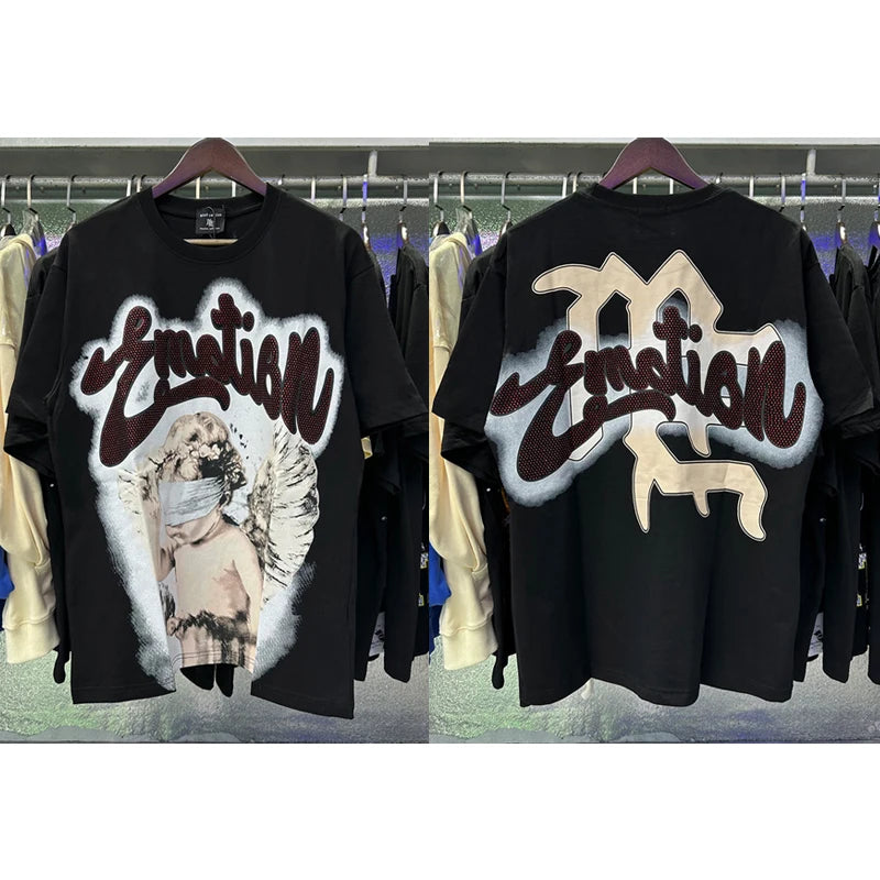New Summer MIXED EMOTION T-Shirt Men's Streetwear Loose Oversized Top