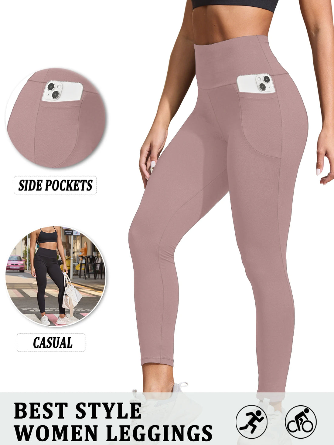 Super Soft Sports Leggings With Pockets Workout Yoga Running Push Up Gym Fitness