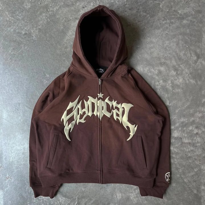 American retro zipper sweatshirt  hoodie trendy men's casual 2025