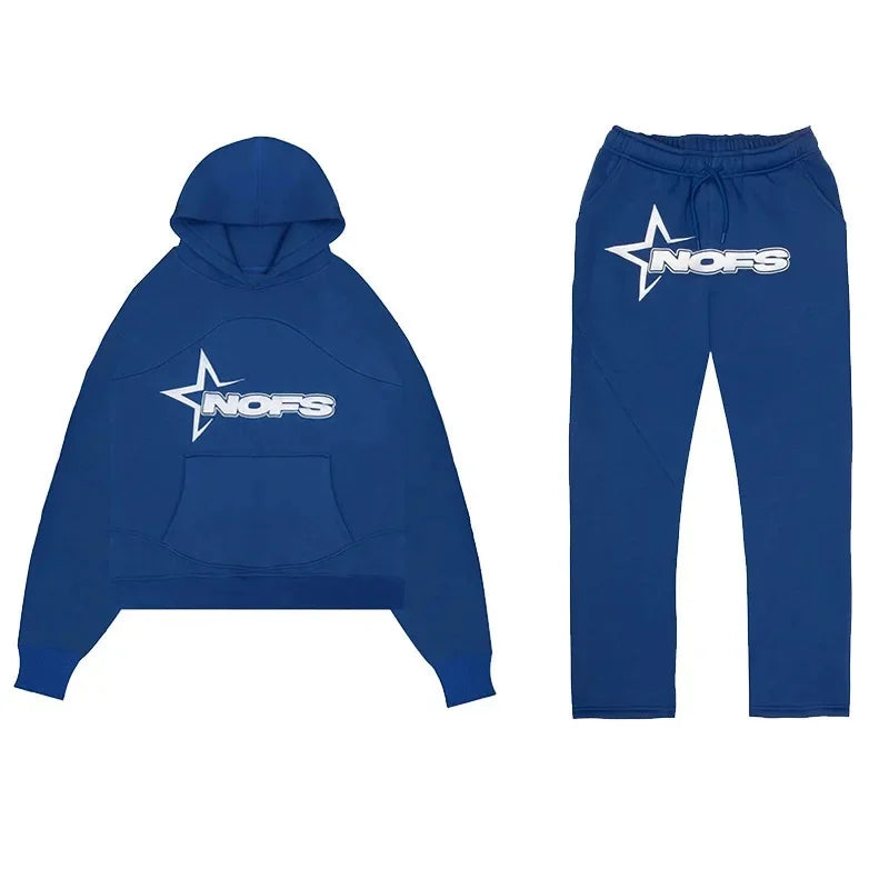 Fashionable Casual Gothic Punk Rock Streetwear Hoodie Set High Street Style Sweatshirt Outfit
