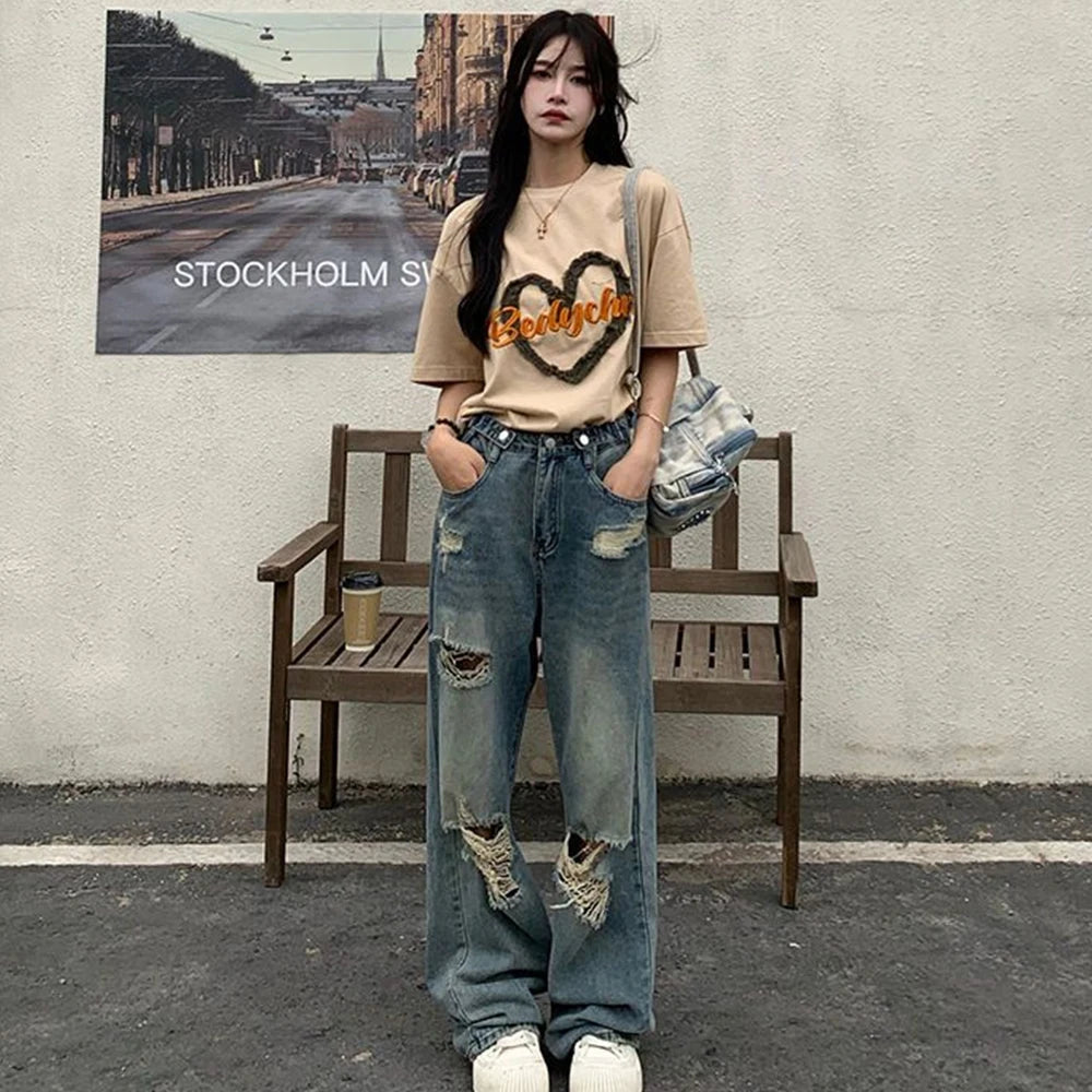 American Retro Design High-street Vibe Wide-legged Dragging Pants