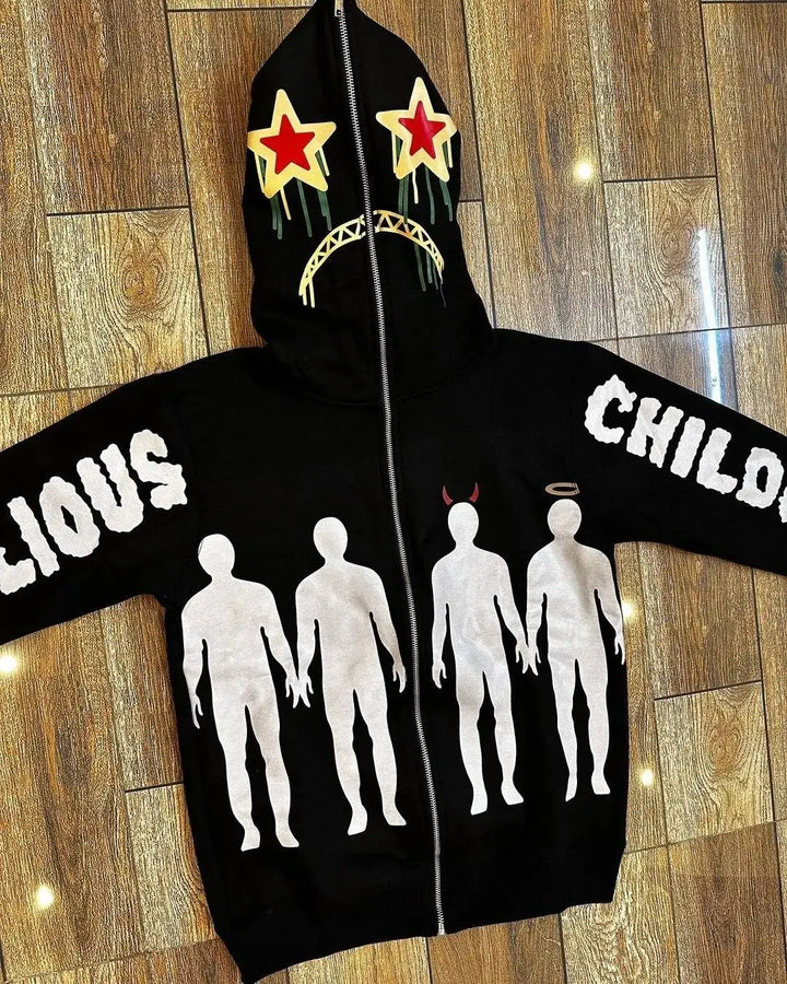 Retro Hip Hop Zip Up Hoodie Loose Sweatshirt Hoodie Clothes Hoodie streetwear