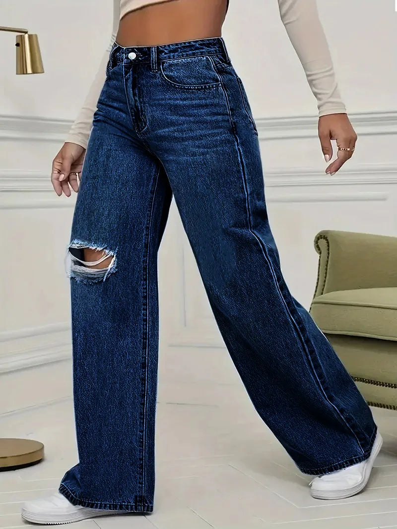 Designer High Waist Denim Wide-leg Pants