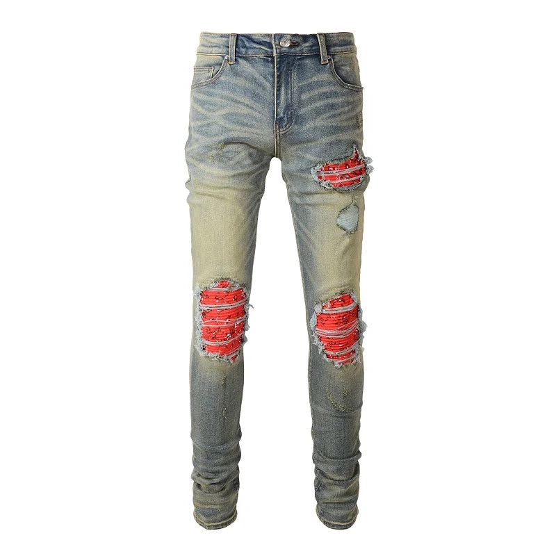 Amiri Men Patch Stretch Denim Jeans Streetwear