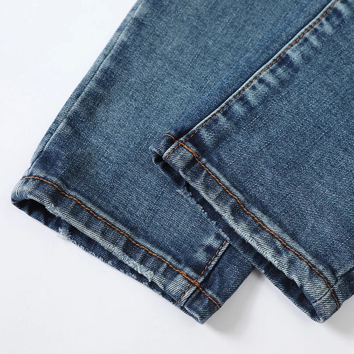 Street Men's retro Elastic tight jeans designer hip-hop brand high-quality
