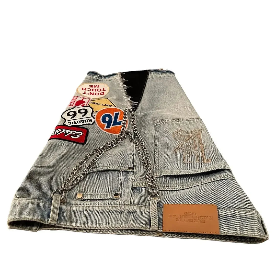Hip hop cartoon graphics retro denim casual shorts street