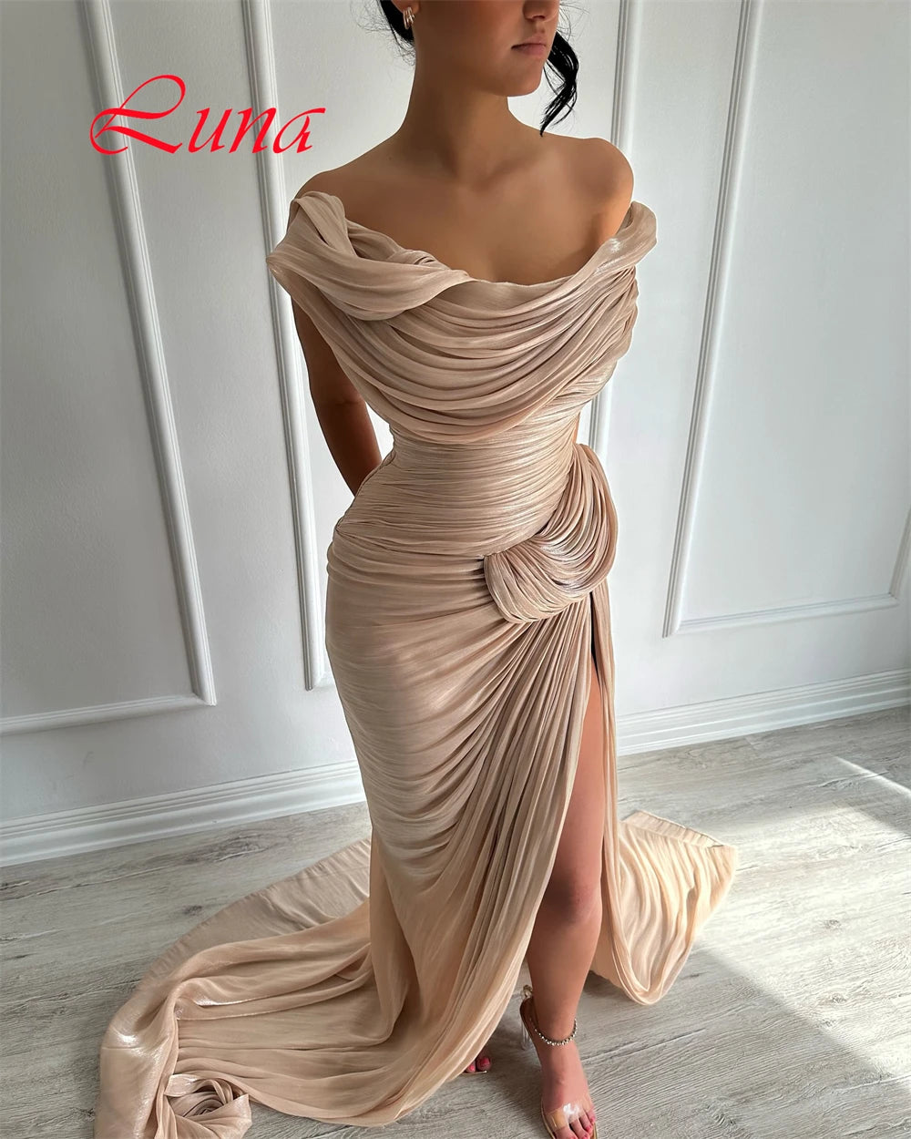 Sleeveless Evening Dress High Quality Satin Prom Dresses Temperament