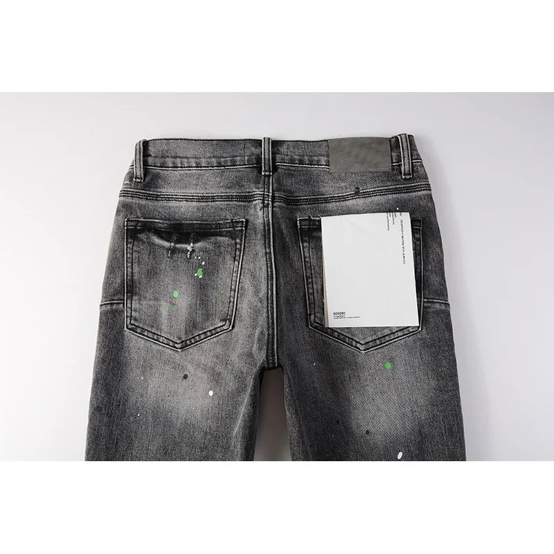 Designer  Purple Hip hop Street Men's Skinny Ripped Jeans Pants