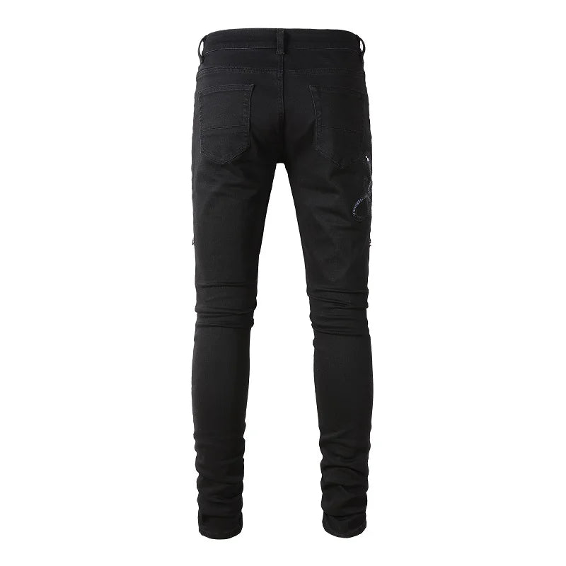 Men Designer Amiri Snake Jeans Skinny Stretch Denim Pants