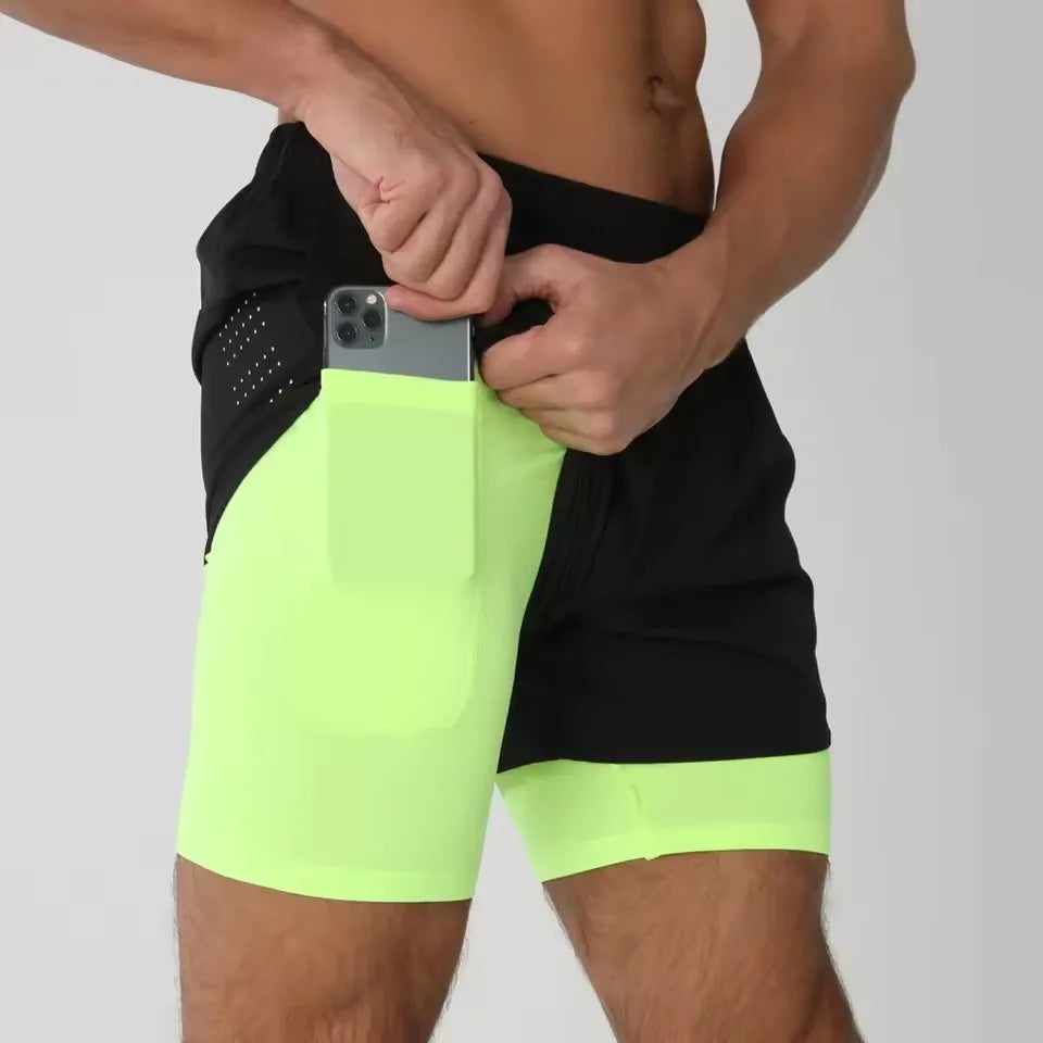 Men's Shorts Summer Sports  2 In 1 Workout Training Bodybuilding Fitness Gyms Men