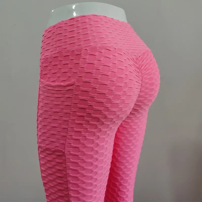 Women Fashion Pocket Bubble Pants Stretchy Slim Leggings Gym Running