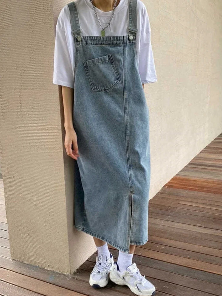 Women Sleeveless Jeans Dresses Fashion Female Solid Slip Casual Loose Spaghetti Strap Dresses