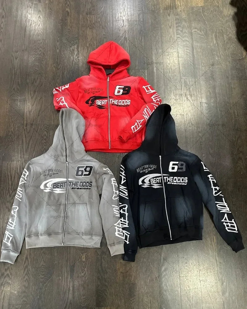 Hoodie Punk Retro Casual Oversized Sweatshirt Couple Hip-hop Trendy Streetwear Jacket Men