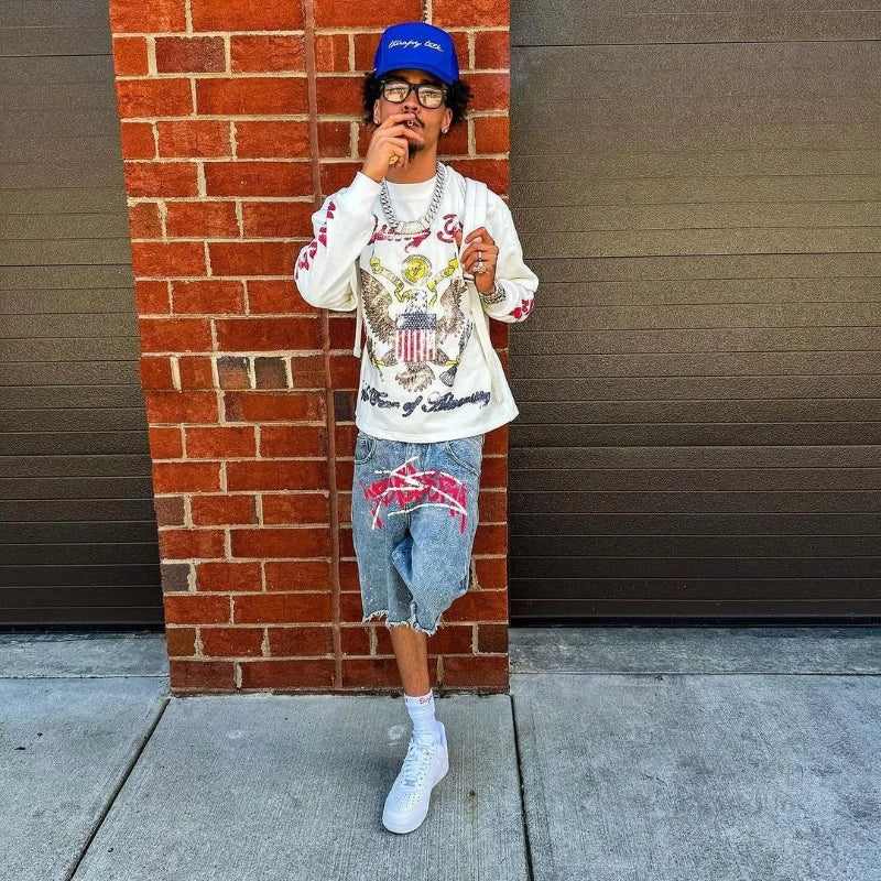 Denim Shorts Men Trend Retro Hip Hop Streetwear Pants