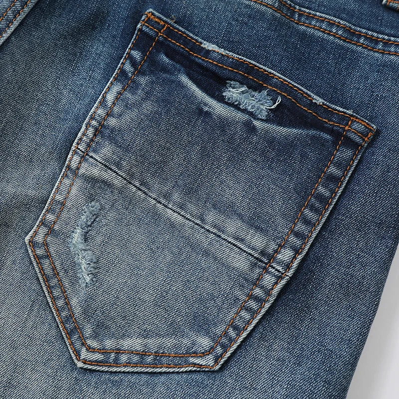 Street Men's retro Elastic tight jeans designer hip-hop brand high-quality
