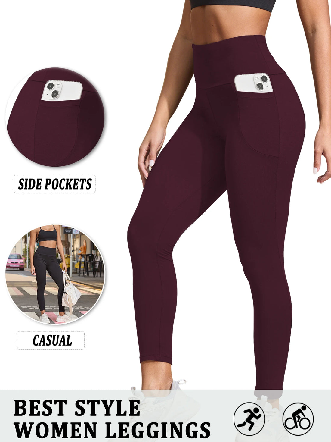 Super Soft Sports Leggings With Pockets Workout Yoga Running Push Up Gym Fitness