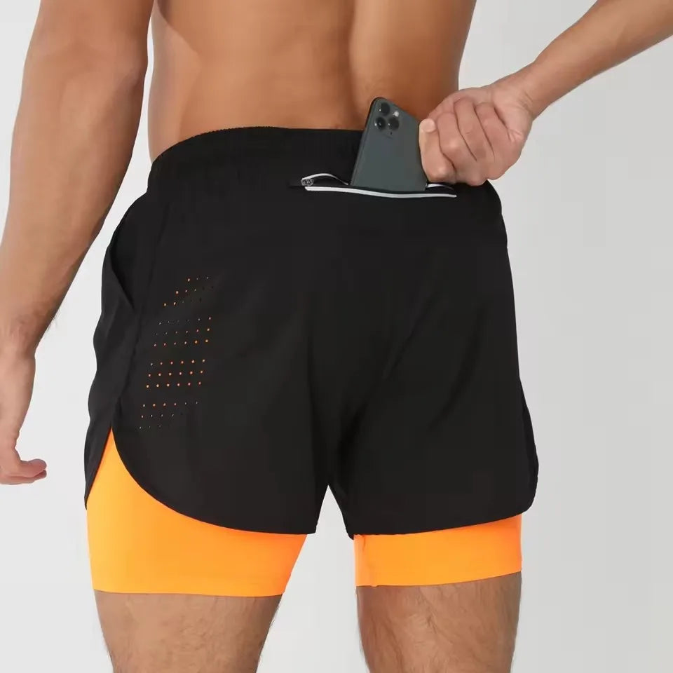 Men's Shorts Summer Sports  2 In 1 Workout Training Bodybuilding Fitness Gyms Men