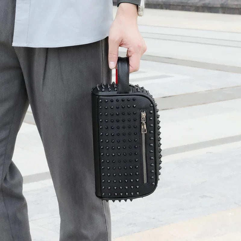 Fashion Rivet Design Men Bag High Quality PU Leather Clutch Bags