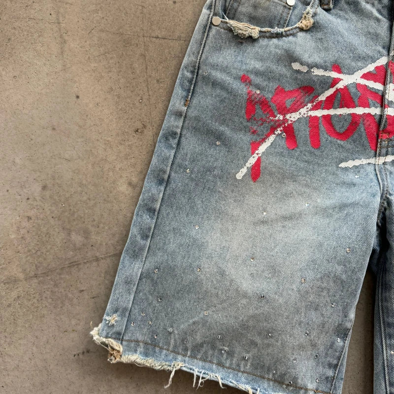 Denim Shorts Men Trend Retro Hip Hop Streetwear Pants