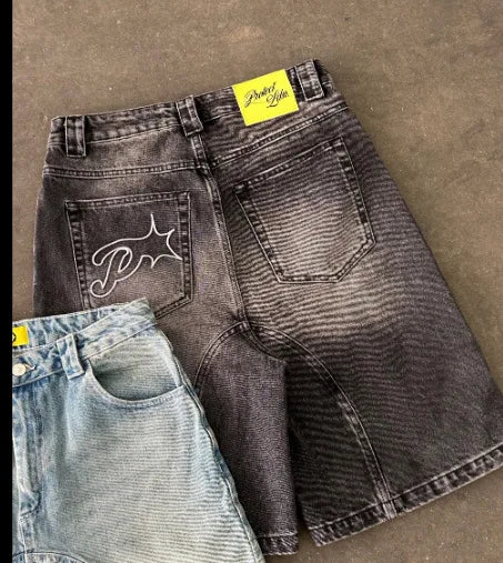 Retro Leaves Camouflage Denim Short Jeans Men Hip Hop