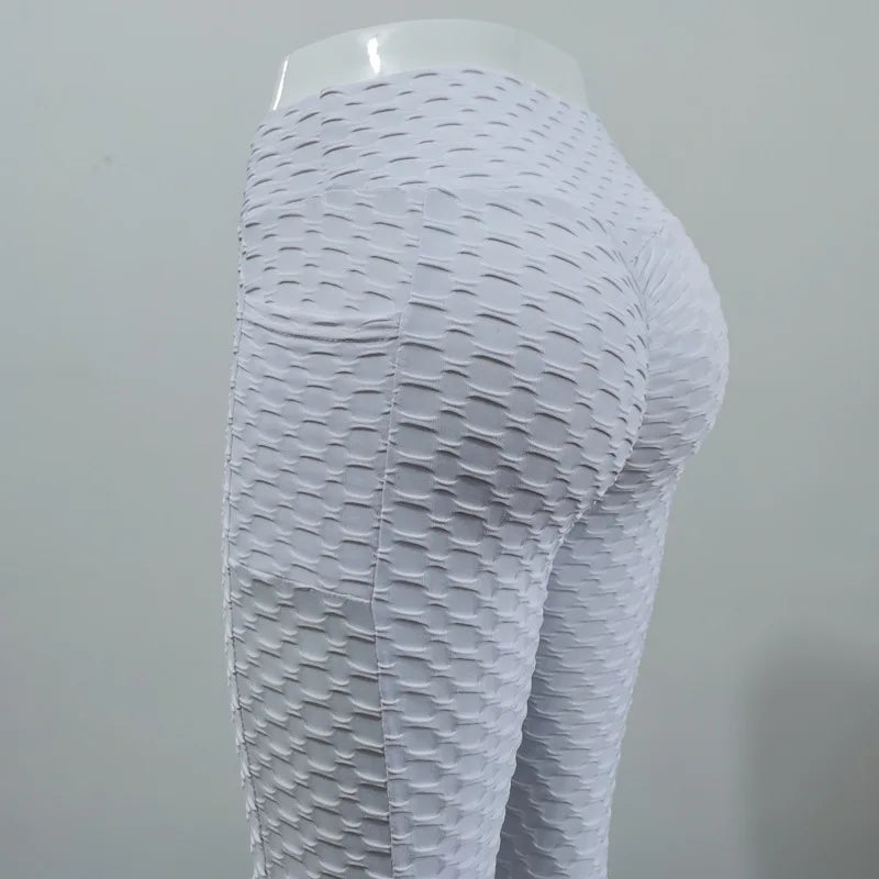 Women Fashion Pocket Bubble Pants Stretchy Slim Leggings Gym Running