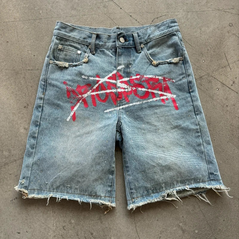 Denim Shorts Men Trend Retro Hip Hop Streetwear Pants