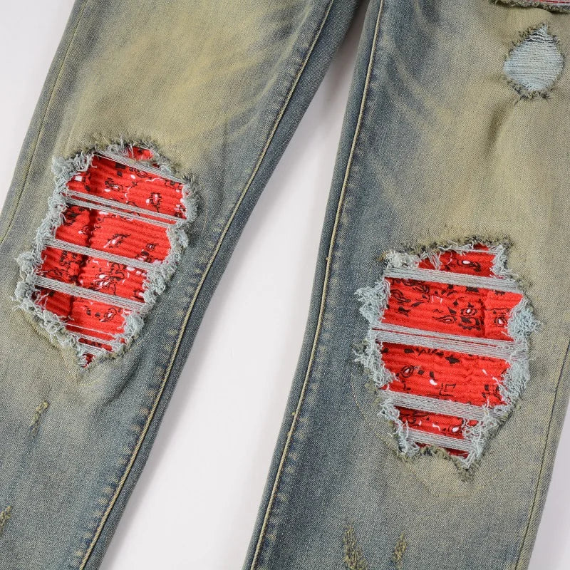 Amiri Men Patch Stretch Denim Jeans Streetwear