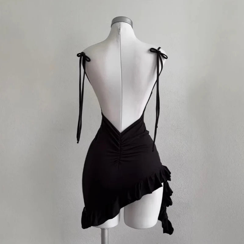 2025 America Lace Up Bodycon Dresses High Street Party Club Black Dress