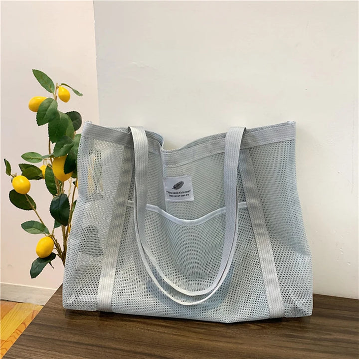 Fashionable Portable Shopping Travel Beach Mesh Net Tote Handbag