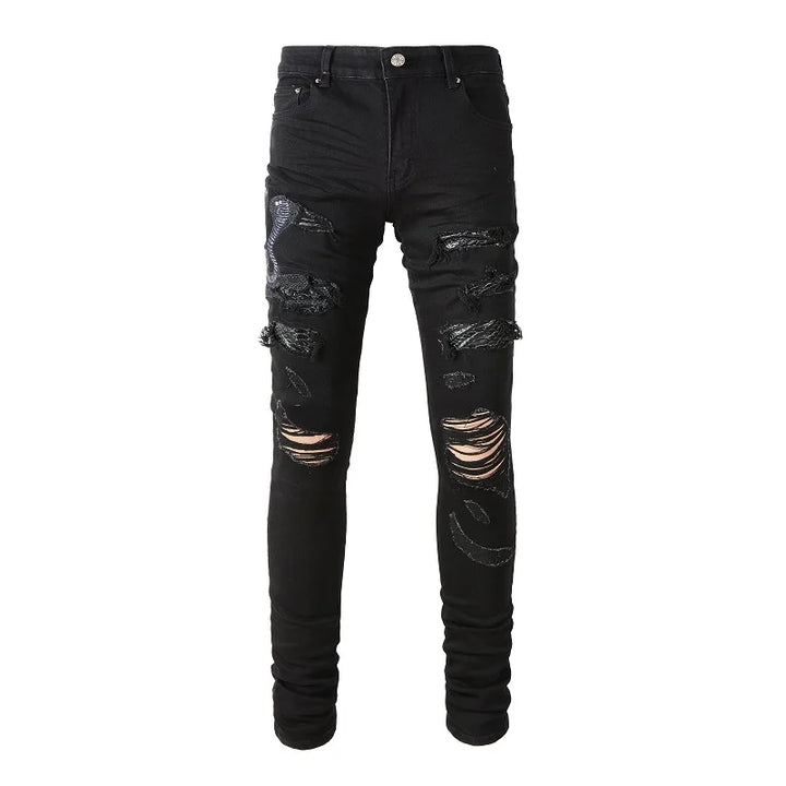 Men Designer Amiri Snake Jeans Skinny Stretch Denim Pants