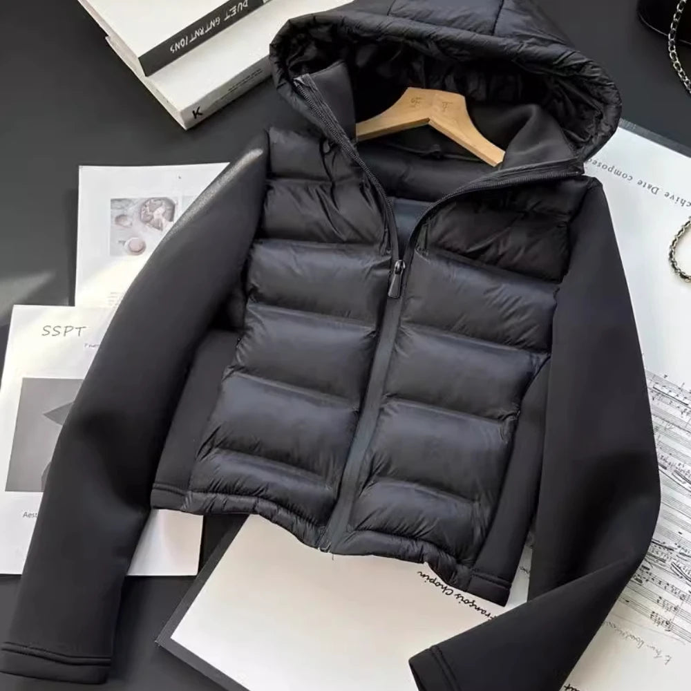 Jacket High Collar Long Sleeves Hooded Splice Warm coat Autumn and Winter Outerwear