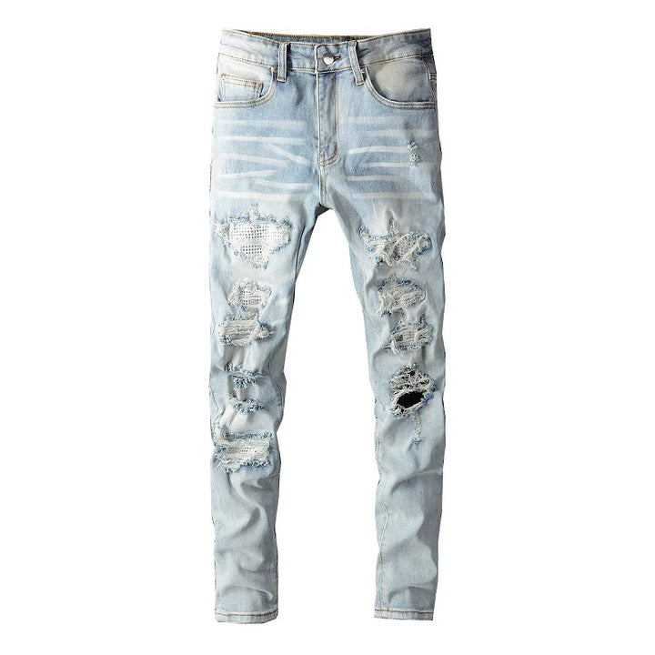 Jeans Streetwear Light Blue Denim Slim Skinny Pencil Pants Trousers