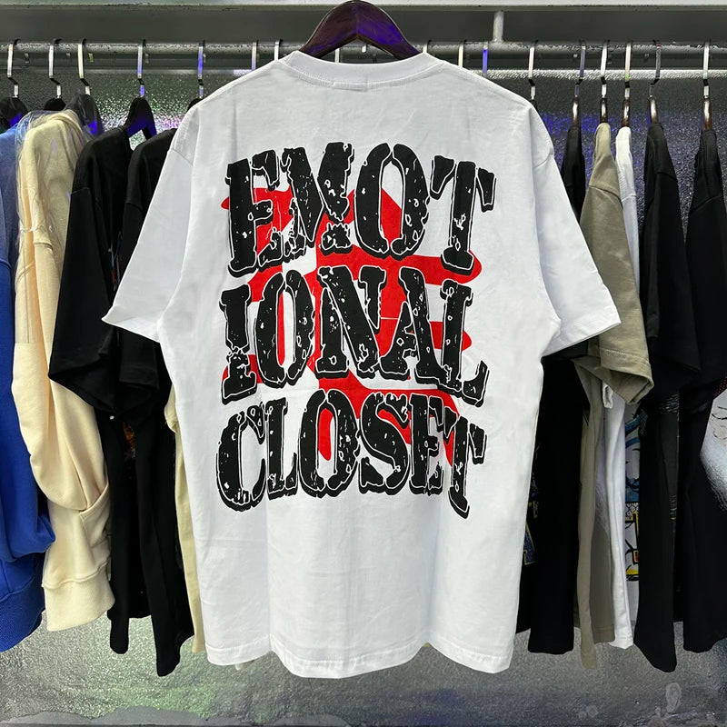 New Summer MIXED EMOTION T-Shirt Men's Streetwear Loose Oversized Top